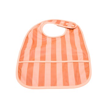 GRECH&CO. 防水圍兜 三段式壓扣可調整脖圍 大口袋設計易承接食物殘渣 材質柔軟親膚  粉棕條紋  1入  1個