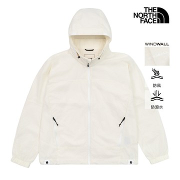 The North Face北面女款米白色WINDWALL防風防曬可收納連帽外套｜8FJ4QLI
