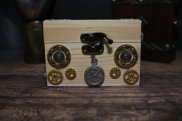 蒸汽朋克收纳盒木质首饰盒重工艺设计金属木质