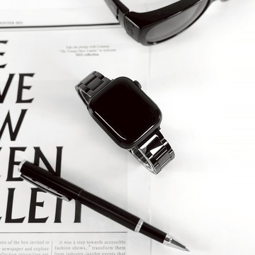 Apple Watch 全系列通用錶帶 蘋果手錶替用錶帶 蝴蝶雙壓扣 不鏽鋼錶帶 黑色 #836-4-18