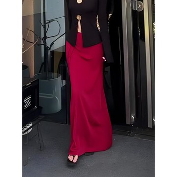 紅色半身裙女2025夏季新款法式氣質高腰顯瘦時尚修身百搭直筒裙