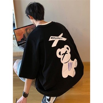 夏季短袖T恤男潮流寬松純棉高街半袖大碼上衣服ins重磅鹽系男友風