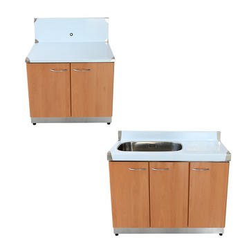 【Abis】客製商品-豪華款左右兩用不鏽鋼二件組系統櫥櫃-100洗台平台+72瓦斯爐台/流理台-多款門板可選(桶身304)木紋色-左水槽