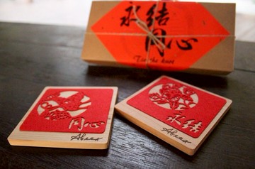 永結同心  原木杯墊  - 客製化 結婚禮物 婚禮小物 (2入盒裝)