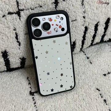 高顏值手機殼.ins風復古彩色星星鏡面適用iPhone16蘋果手機殼15Promax黑框17/11