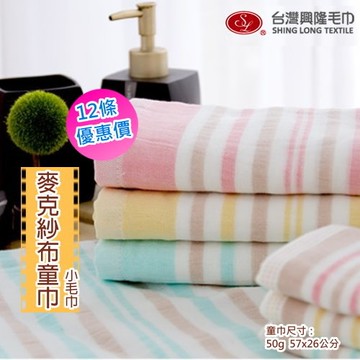 麥克紗布純棉童巾/小毛巾 (12條童巾組)【台灣興隆毛巾專賣】雙層織造