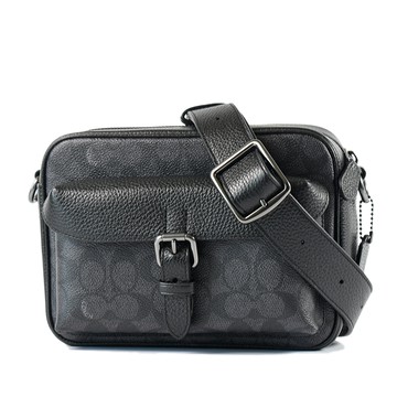 COACH 男款 Warner 緹花LOGO防刮拉鍊斜背包-灰黑