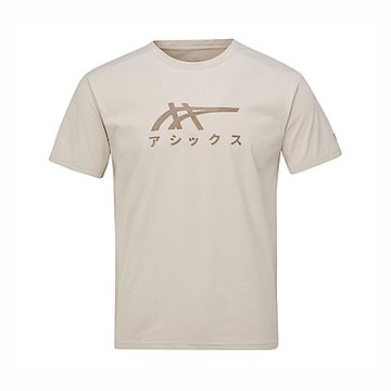 Asics [2011D408-020] 男女 T恤 運動上衣 跑步上衣 休閒短袖 石墨烯 亞洲版型 米