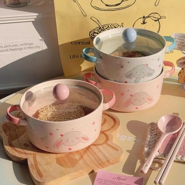 可愛小象泡麪碗帶蓋大容量宿舍學生專用陶瓷麪碗雙耳螺螄粉碗餐具⭐免運費