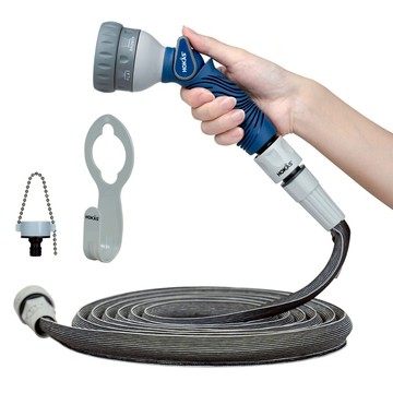 HOKAS 15米輕巧園藝伸縮水管搭配多功能六段式園藝水槍套組 S423-1