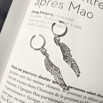 精緻銀翼天使耳環 - 兩種耳針款式