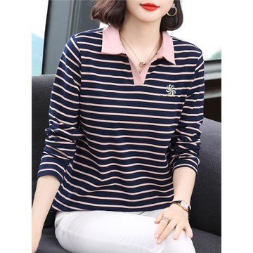 媽媽春秋裝2026新款秋衣外穿純棉長袖t恤女中老年上衣polo打底衫