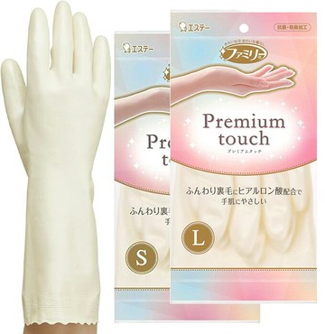 日本 ST 雞仔牌 PREMIUM TOUCH 家用乙烯手套 S/L 玻尿酸絨裡 珍珠白 防滑耐用 洗碗手套