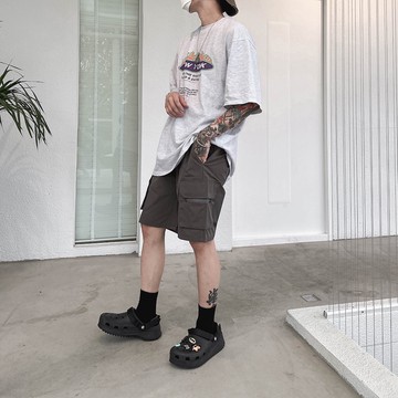 【AMERO】男裝 女裝 口袋 拉鍊 短褲 寬鬆 情侶裝