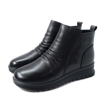 SNAIL 皮質短靴 側拉鍊 女鞋 黑色 S-6250401 no330