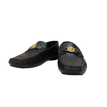 【二手名牌BRAND OFF】VERSACE 凡賽斯【再降價】黑色 皮革 梅杜莎飾扣 平底鞋 #42