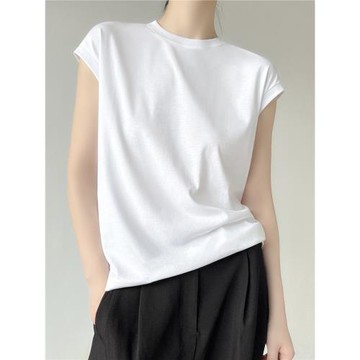 (免運)100%純棉無袖圓領T恤女液氨防走光背心絲光棉中領寬肩外穿上衣