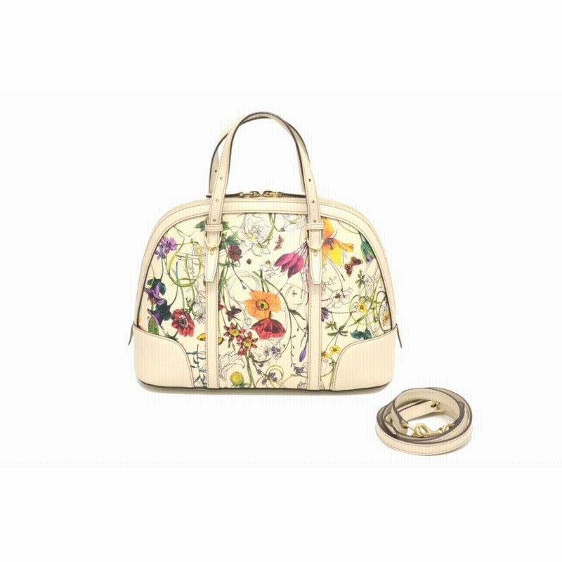 本物 GUCCI グッチ 309617 フローラ ボタニカル フラワー 花柄 2WAY 斜め掛け ショルダーバッグ ハンドバッグ ホワイト 白  ゴールド金具 中古 | LINEブランドカタログ