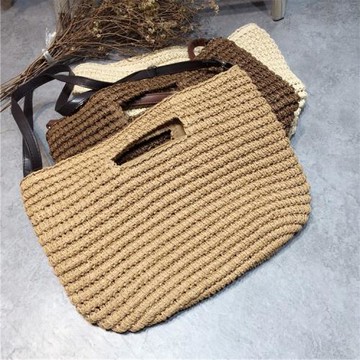 ins熱賣 森女系文藝范兒休閑百搭草編包編織沙灘包單肩手提女包