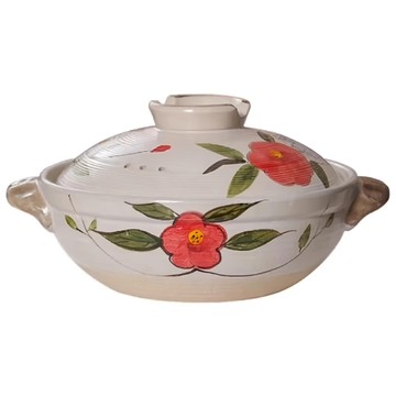 Royal Duke 有古窯 鋰輝石日式手繪山茶花土鍋 8號 2200ml  24cm  1個