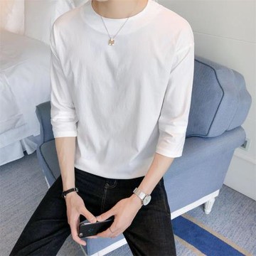 潮流男士春秋上衣韓版修身7七分袖白色內搭t恤男長袖衣服中袖秋衣
