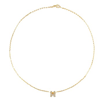 Hermes Mini Pop H 立體橢圓簍空項鍊(栗子灰/金)