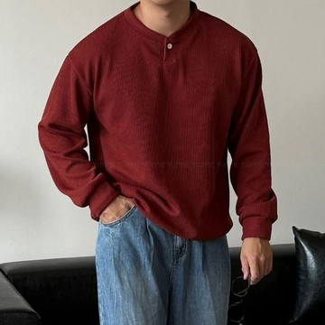 正韓日常羅紋半寬亨利小開領單釦長袖上衣 6色 YUPPIE 預購商品 1110