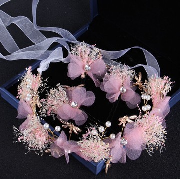 原創2022新款純手工頭飾發飾 蜻蜓永生花頭飾發帶 婚紗配飾發簪