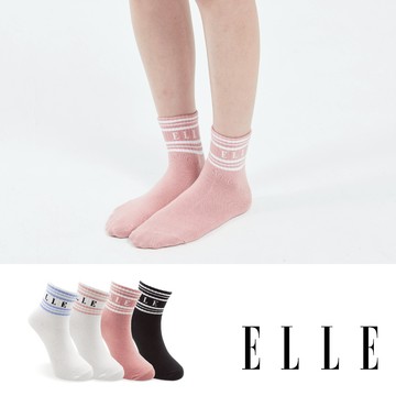 【ELLE】時尚粉嫩條紋襪 襪子 少女襪 棉襪 中筒襪 休閒襪 女襪 長襪