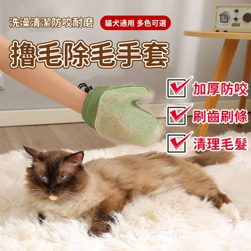 梳毛除毛雙面手套 洗澡按摩手套 加厚防咬材質 雙面梳毛手套 擼貓除毛手套 堅固耐用 寵物洗澡手套 貓毛梳子 QJ2779