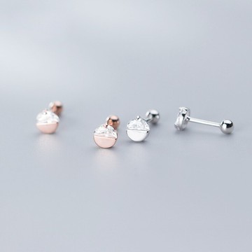 s925純銀螺絲耳釘女擰扣雙頭防掉圓珠耳骨釘男半圈小鉆耳環夜店潮