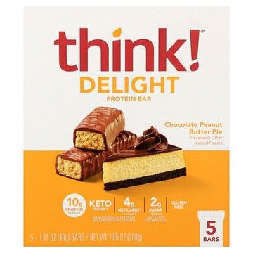 Think !, 美味蛋白棒，巧克力花生醬派，5 根，每根 1.41 盎司（40 克）