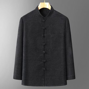 中老年男裝爸爸裝長袖襯衫春秋新款中國風改良盤扣上衣服男士唐裝