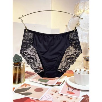 黑色內褲女冰絲性感蕾絲無痕大碼胖妹妹高腰純棉襠三角褲夏季薄款