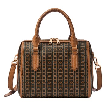 FOSSIL Williamson 鎖鏈印花波士頓包-深棕色 ZB1913914