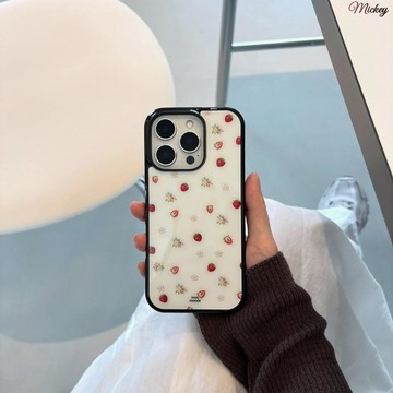 防摔手機殼.ins風草莓花花適用iPhone16滴膠15ProMax蘋果17手機殼14小眾13/12