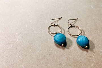 復古藍綠切面花琉璃耳環