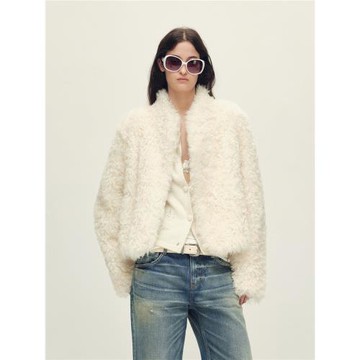 付智恩 晨霧童話 進口托斯卡納半卷皮草外套年輕款立領皮毛一體冬