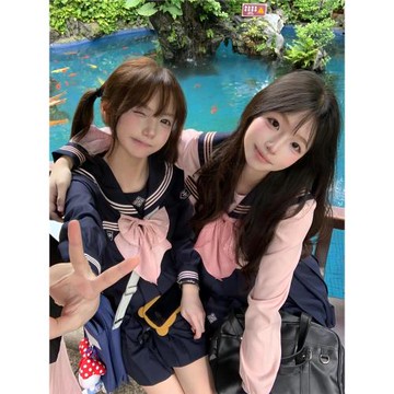 日系校供女子雙子長袖收腰水手服jk制服原創正版撫蝶學生閨蜜套裝