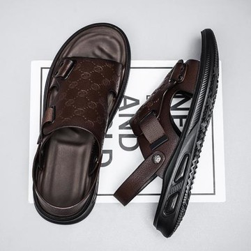 涼鞋男款夏季外穿2023新款運動爸爸開車防滑沙灘男士兩用真皮拖鞋