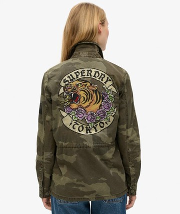Superdry Women's Women's Embroidered Military Field Jacket Khaki / Sun Bleached Camo - Size: 12 Size: 8