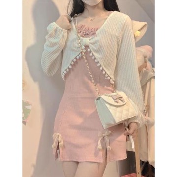 辣妹純欲風奶甜套裝裙小個子少女奶系穿搭甜辣風外搭包臀裙兩件套