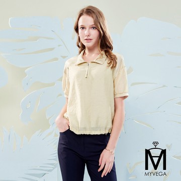 🌟限時68折 MA 異材質拼接亮鑽拉鏈上衣-淺黃