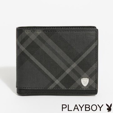 PLAYBOY - 中翻短夾  Black Diamond Plaid系列 - 灰色