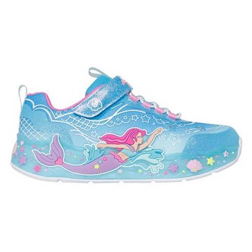 Skechers 燈鞋 中童鞋 魔鬼氈 S Lights-Mermaid Dreams 水藍【運動世界】303060LBLMT