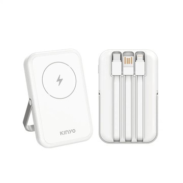KINYO  自帶線磁吸無線充/白 KPB-2513