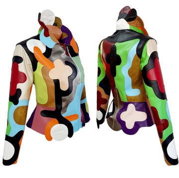 女士亮麗多彩柔軟羔羊皮真皮夾克