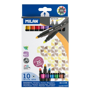 MILAN 兒童可水洗雙頭彩色筆_細筆桿10支20色