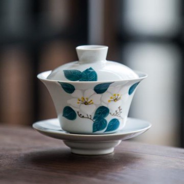 陶瓷手繪蓋碗三才碗大茶杯復古手工蓋杯泡茶器家用功夫茶具套裝