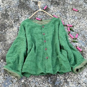 原創高品質砂洗雙層亞麻休閑開衫外套文藝復古中國風圓領長袖襯衫